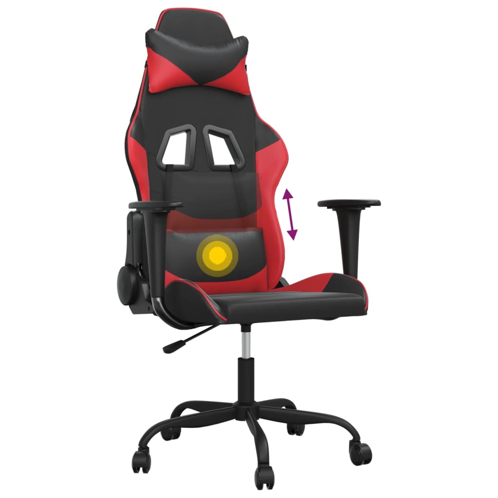 vidaXL Cadeira gaming massagens couro artificial preto e vermelho