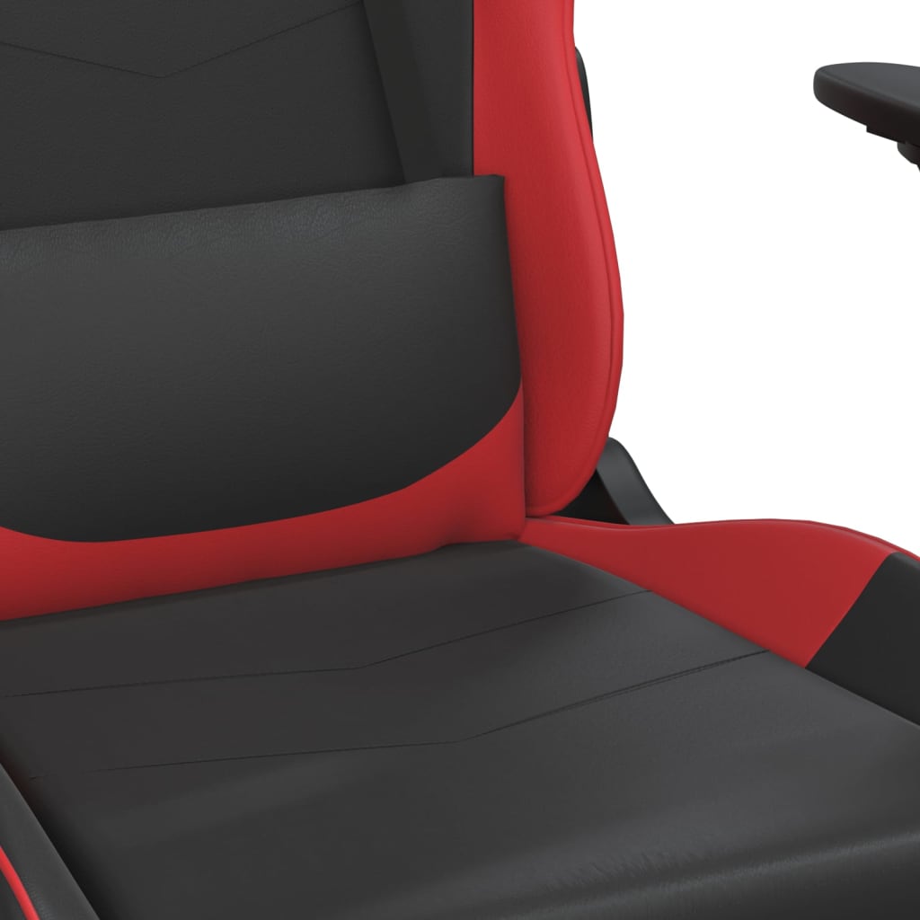 vidaXL Cadeira gaming massagens couro artificial preto e vermelho