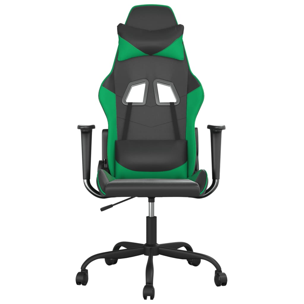 vidaXL Cadeira gaming massagens couro artificial preto e verde