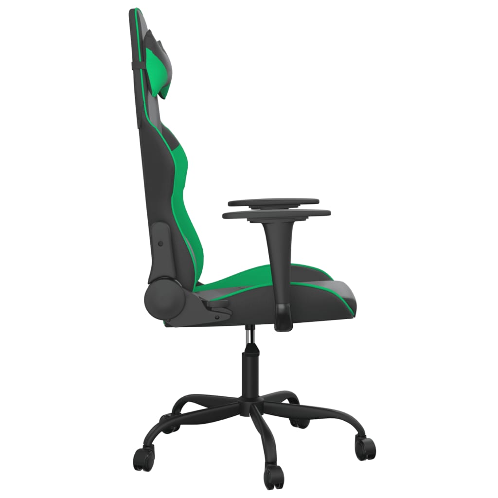 vidaXL Cadeira gaming massagens couro artificial preto e verde