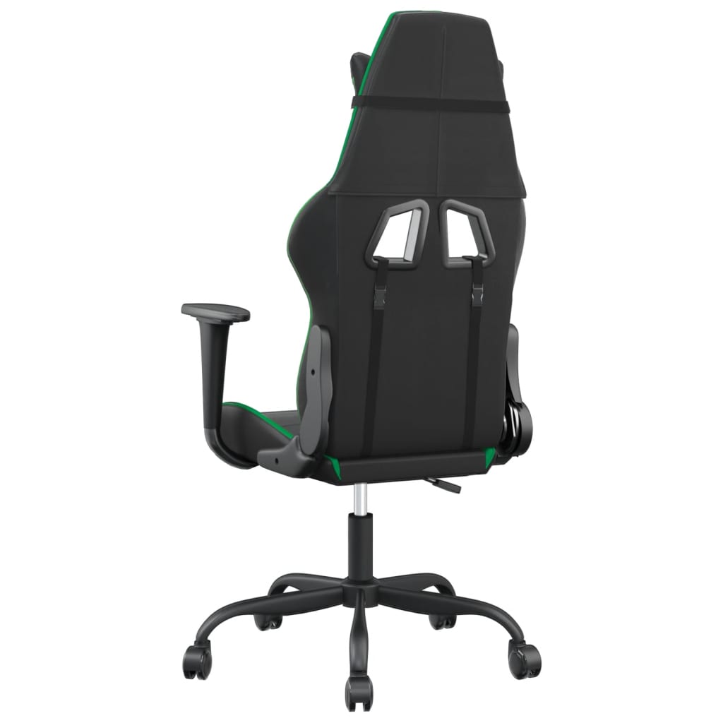 vidaXL Cadeira gaming massagens couro artificial preto e verde