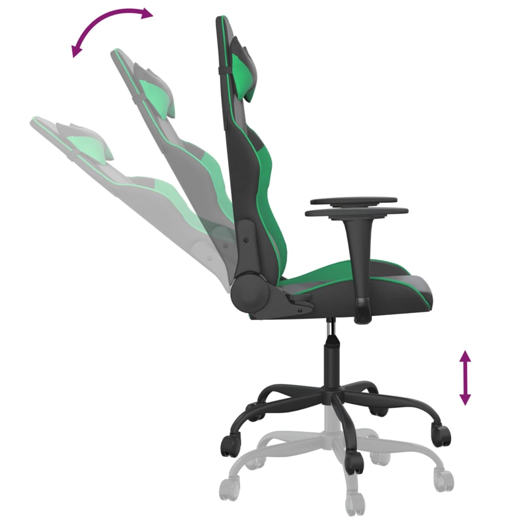 vidaXL Cadeira gaming massagens couro artificial preto e verde