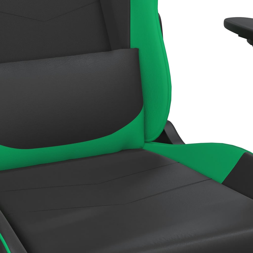 vidaXL Cadeira gaming massagens couro artificial preto e verde