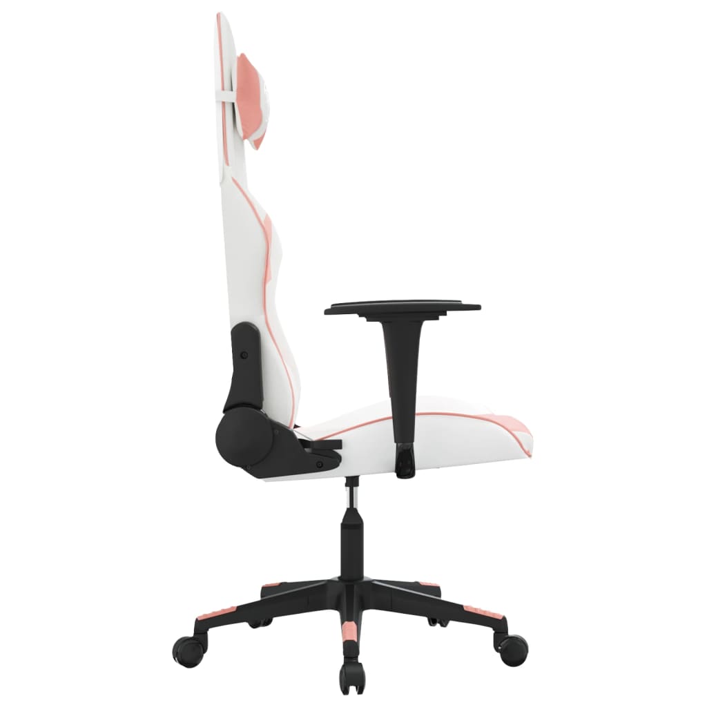 vidaXL Cadeira gaming massagens couro artificial branco e rosa