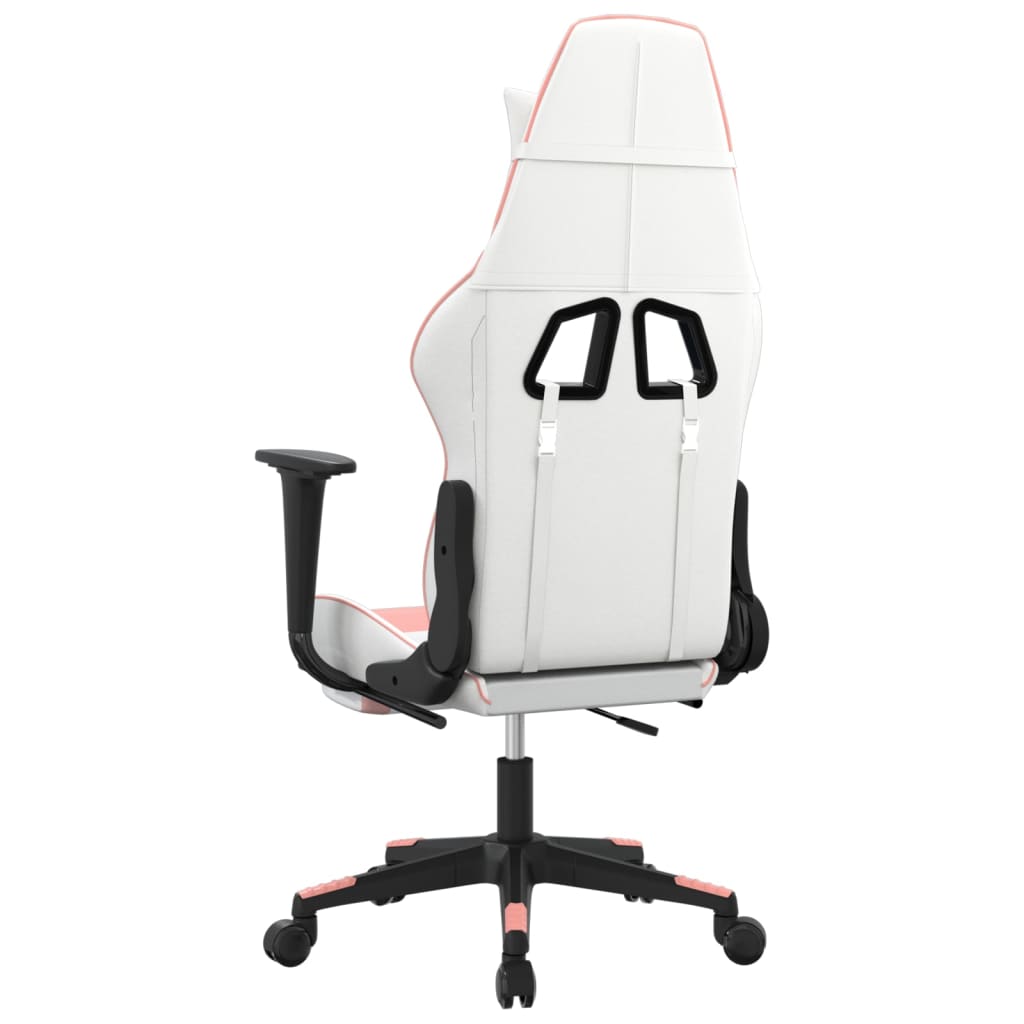 vidaXL Cadeira gaming massagens couro artificial branco e rosa