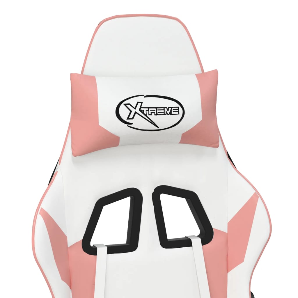 vidaXL Cadeira gaming massagens couro artificial branco e rosa