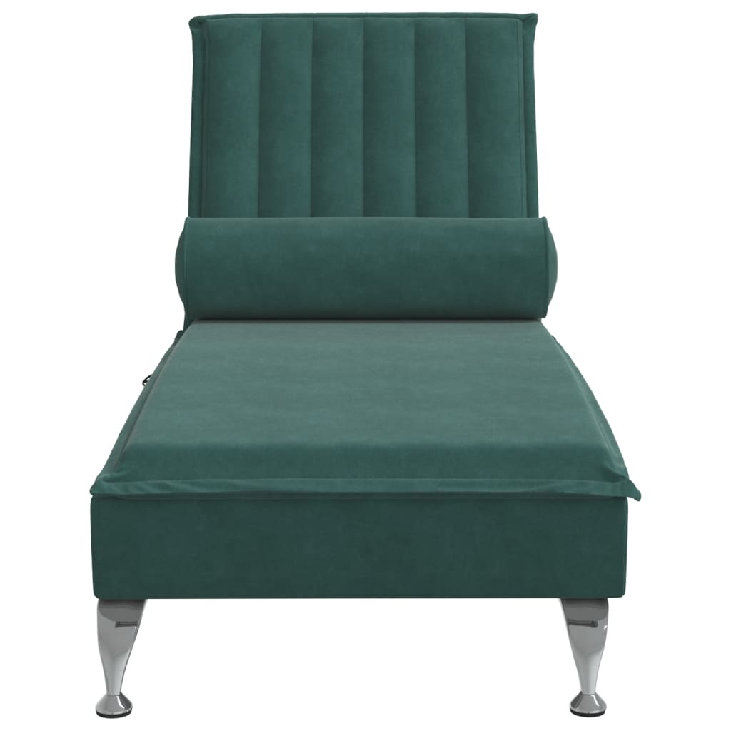 vidaXL Chaise lounge de massagem com rolo tecido verde-escuro