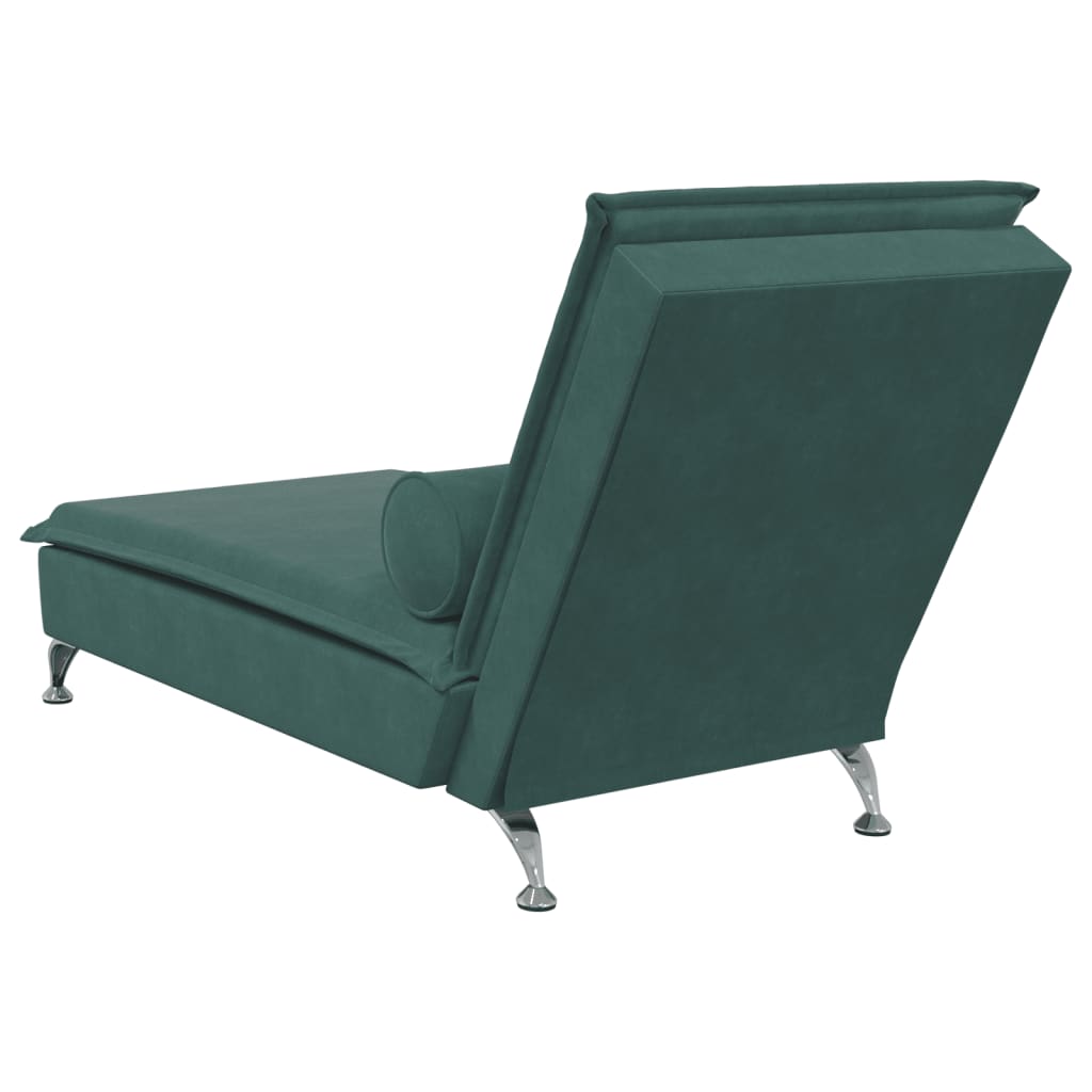 vidaXL Chaise lounge de massagem com rolo tecido verde-escuro