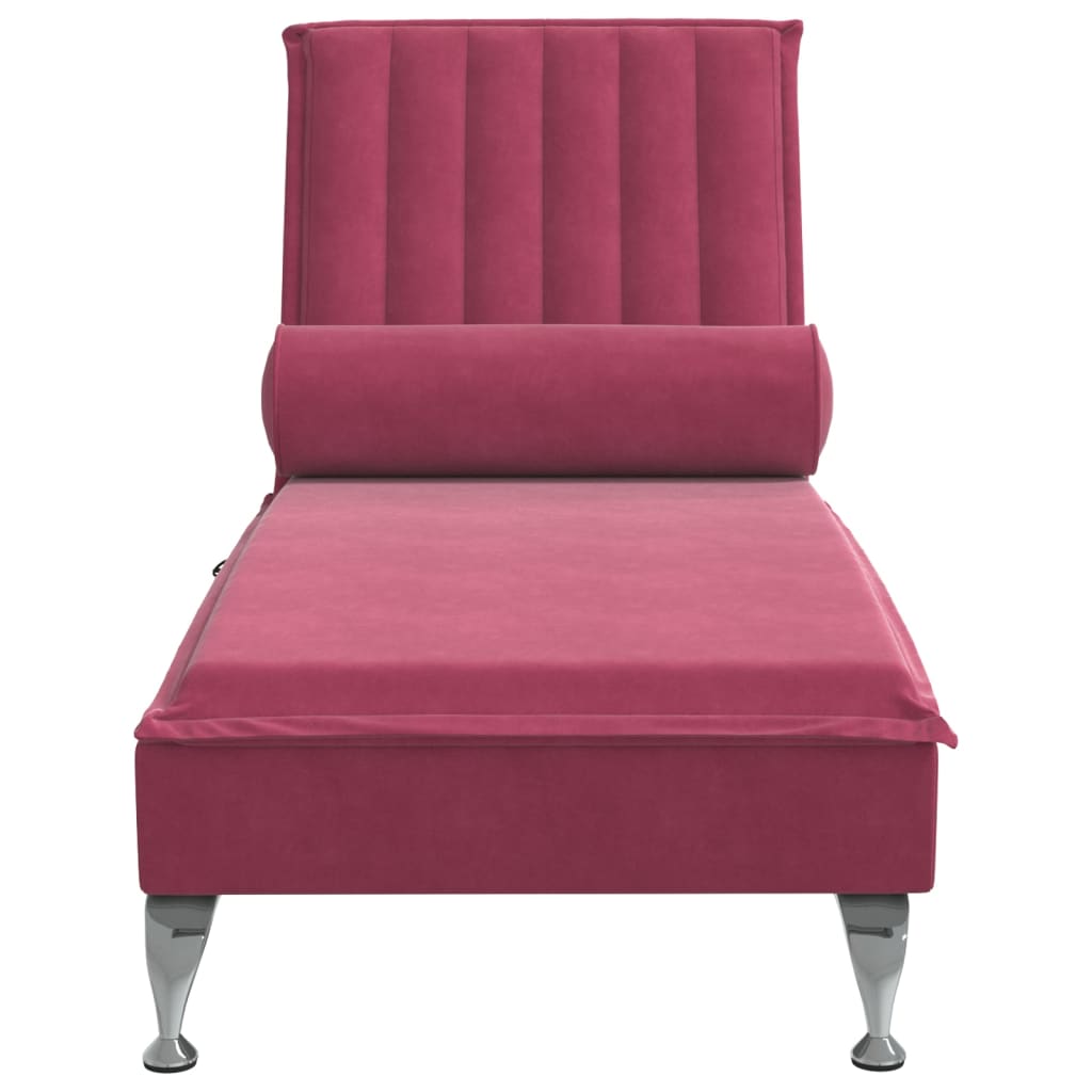 vidaXL Chaise lounge de massagem com rolo veludo vermelho tinto