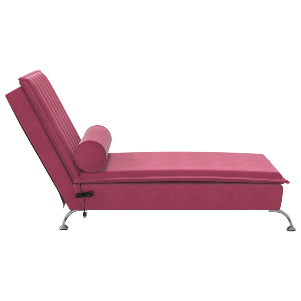 vidaXL Chaise lounge de massagem com rolo veludo vermelho tinto