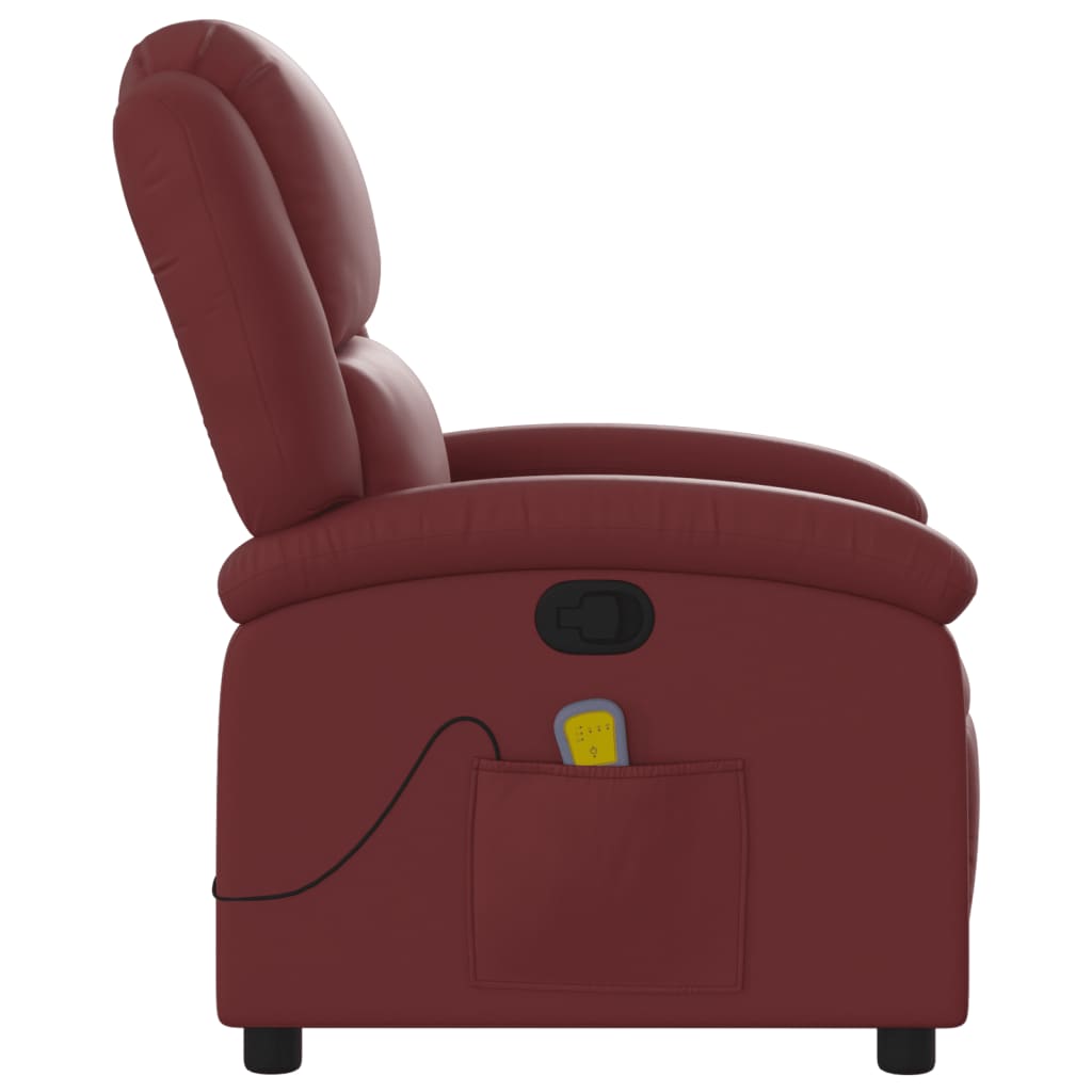 vidaXL Poltrona massagens reclinável couro artificial vermelho tinto