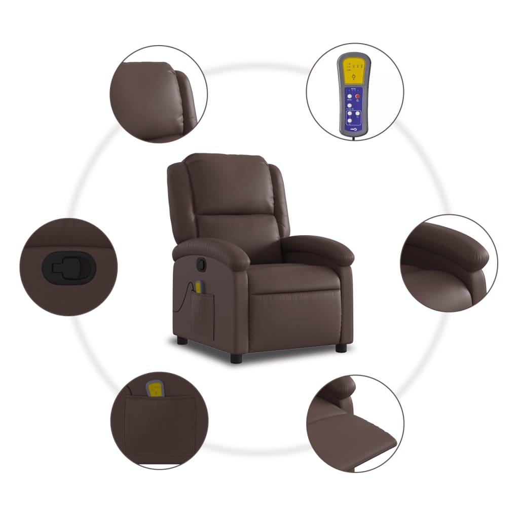 vidaXL Poltrona de massagens reclinável couro artificial castanho