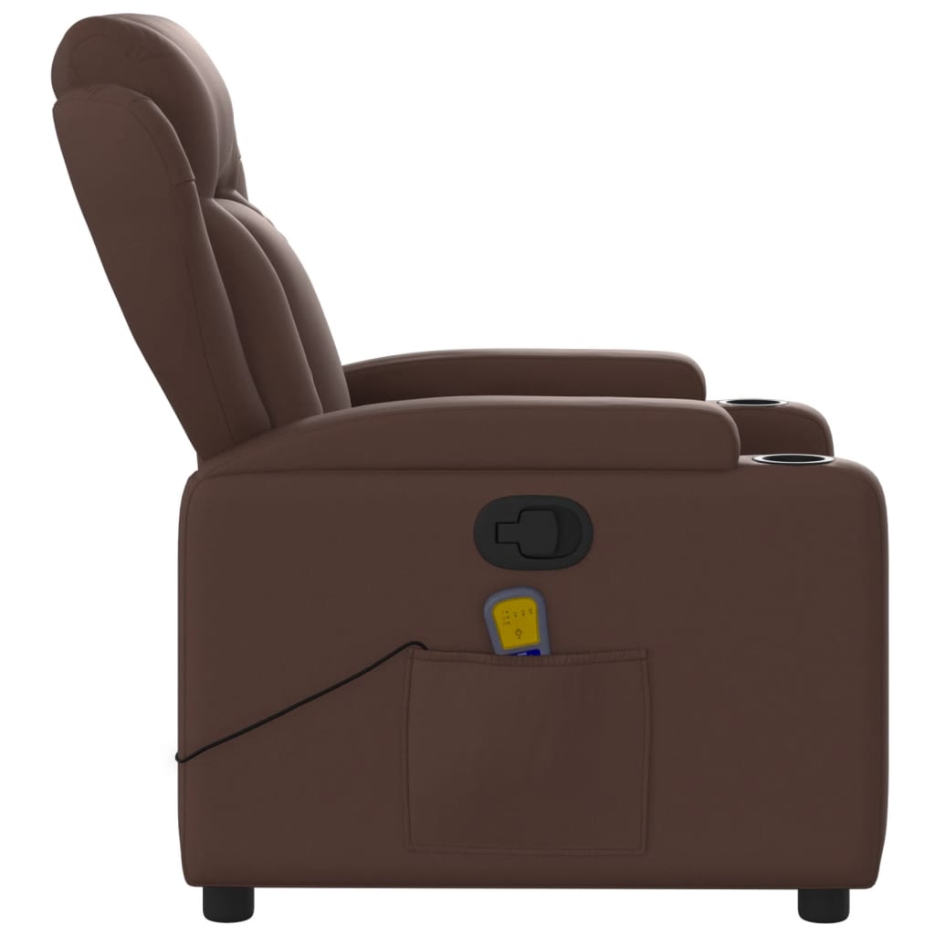 vidaXL Poltrona de massagens reclinável couro artificial castanho