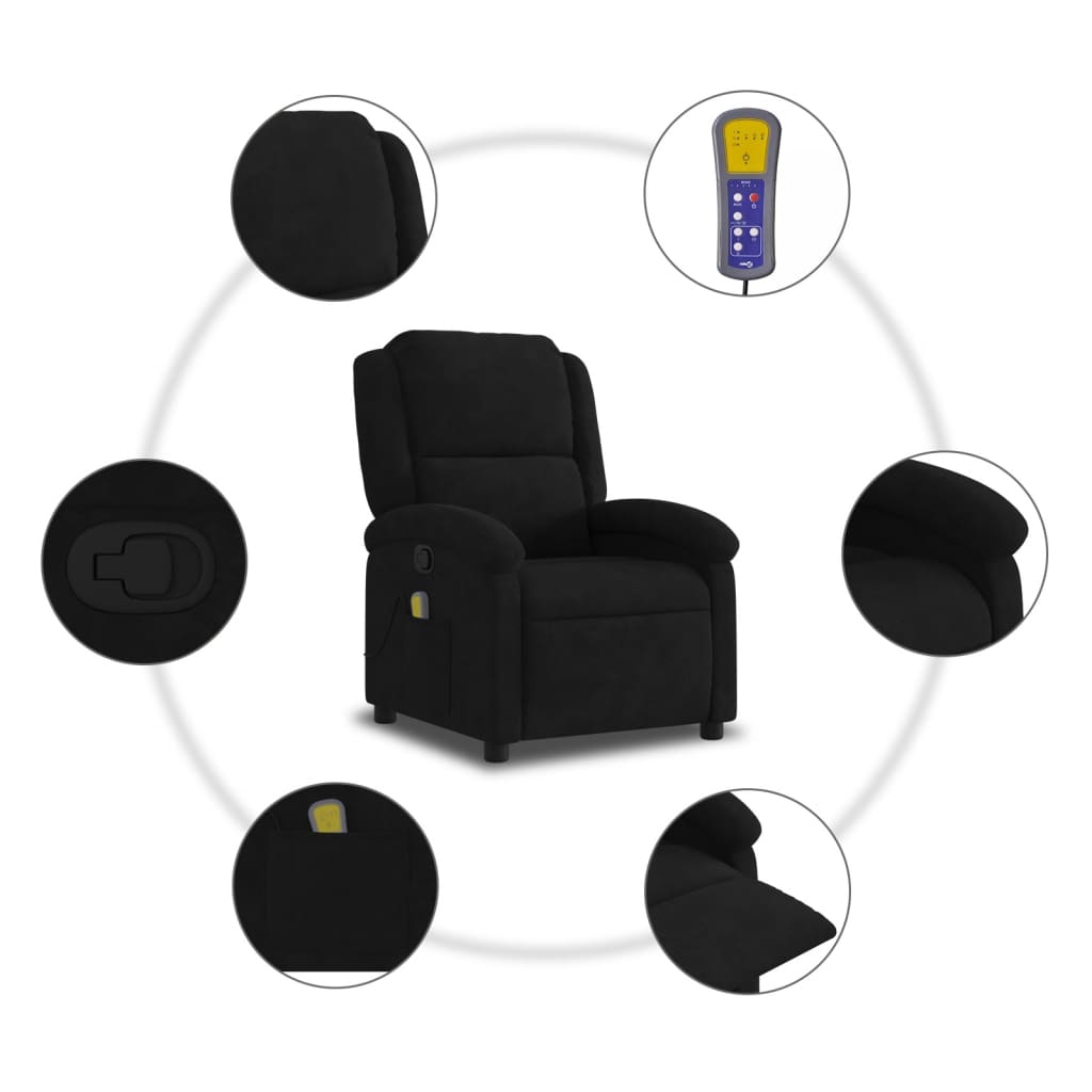 vidaXL Poltrona de massagens reclinável veludo preto