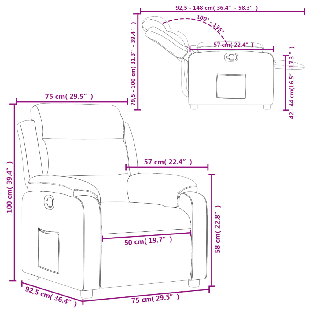 vidaXL Poltrona reclinável couro artificial cor creme