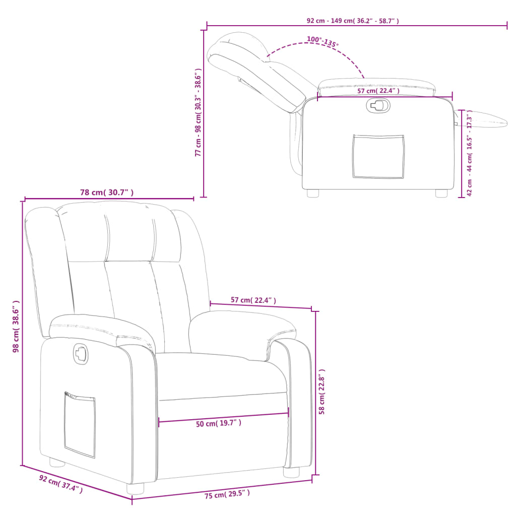 vidaXL Poltrona reclinável couro artificial cor creme