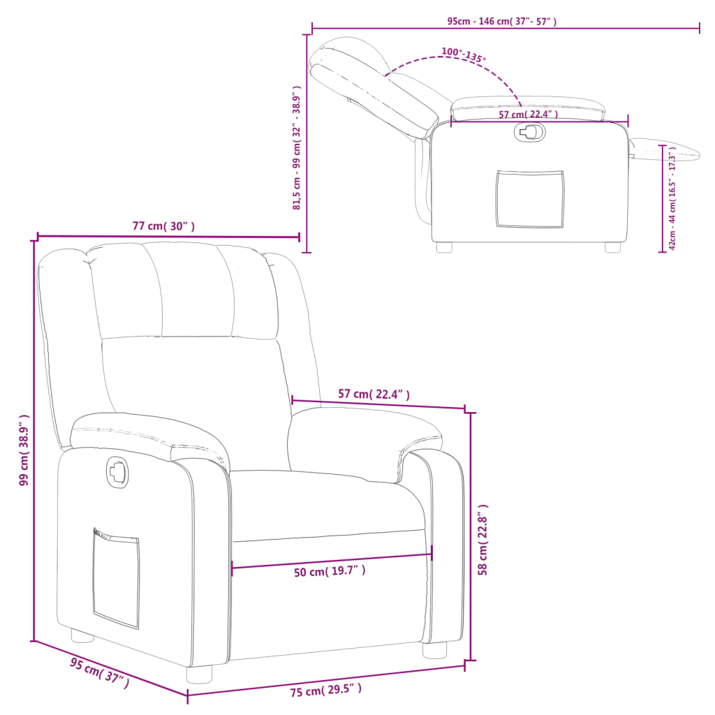 vidaXL Poltrona reclinável couro artificial cor creme