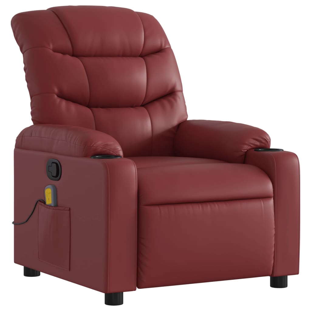 vidaXL Poltrona massagens reclinável couro artificial vermelho tinto