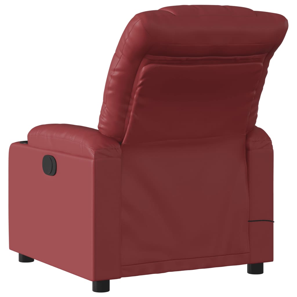 vidaXL Poltrona massagens reclinável couro artificial vermelho tinto