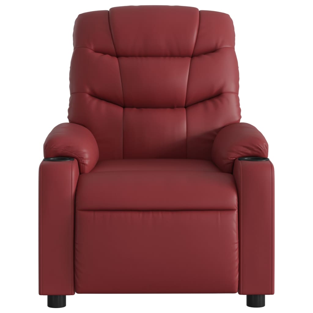 vidaXL Poltrona massagens reclinável couro artificial vermelho tinto