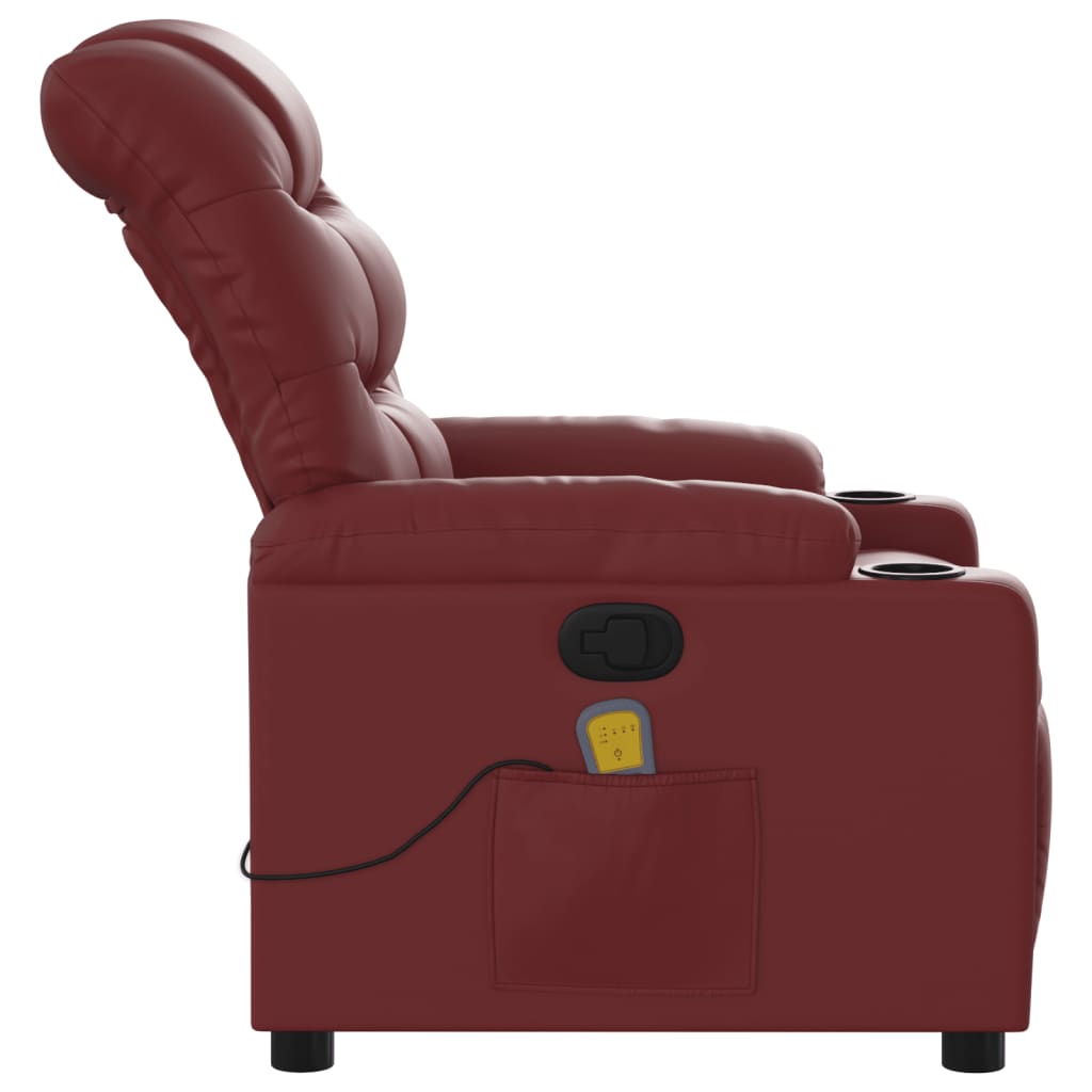 vidaXL Poltrona massagens reclinável couro artificial vermelho tinto