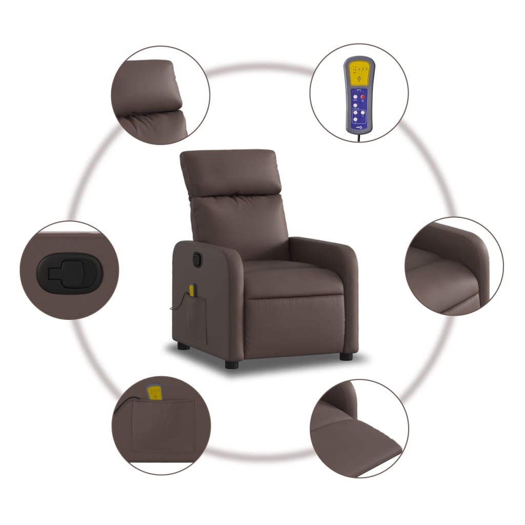 vidaXL Poltrona de massagens reclinável couro artificial castanho