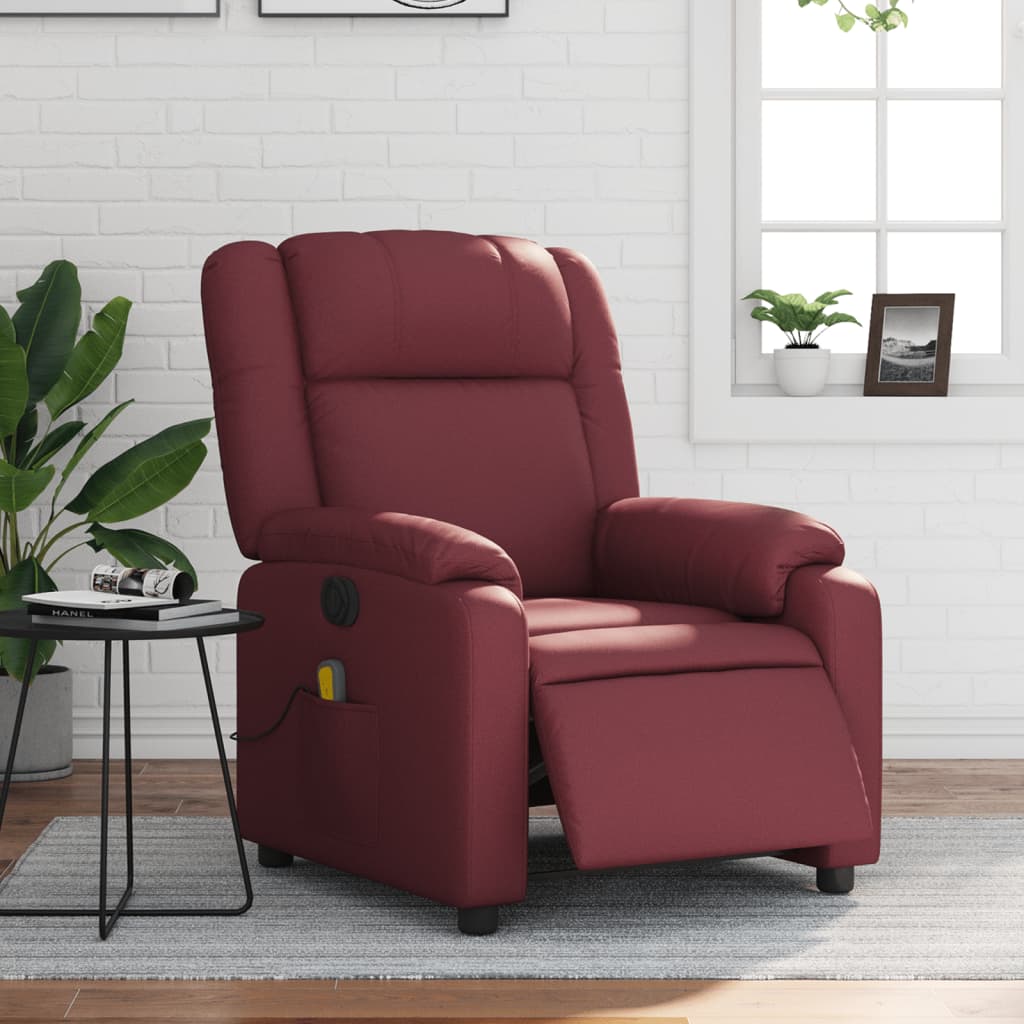 vidaXL Poltrona massagens reclin. elétrica couro artif. vermelho-tinto