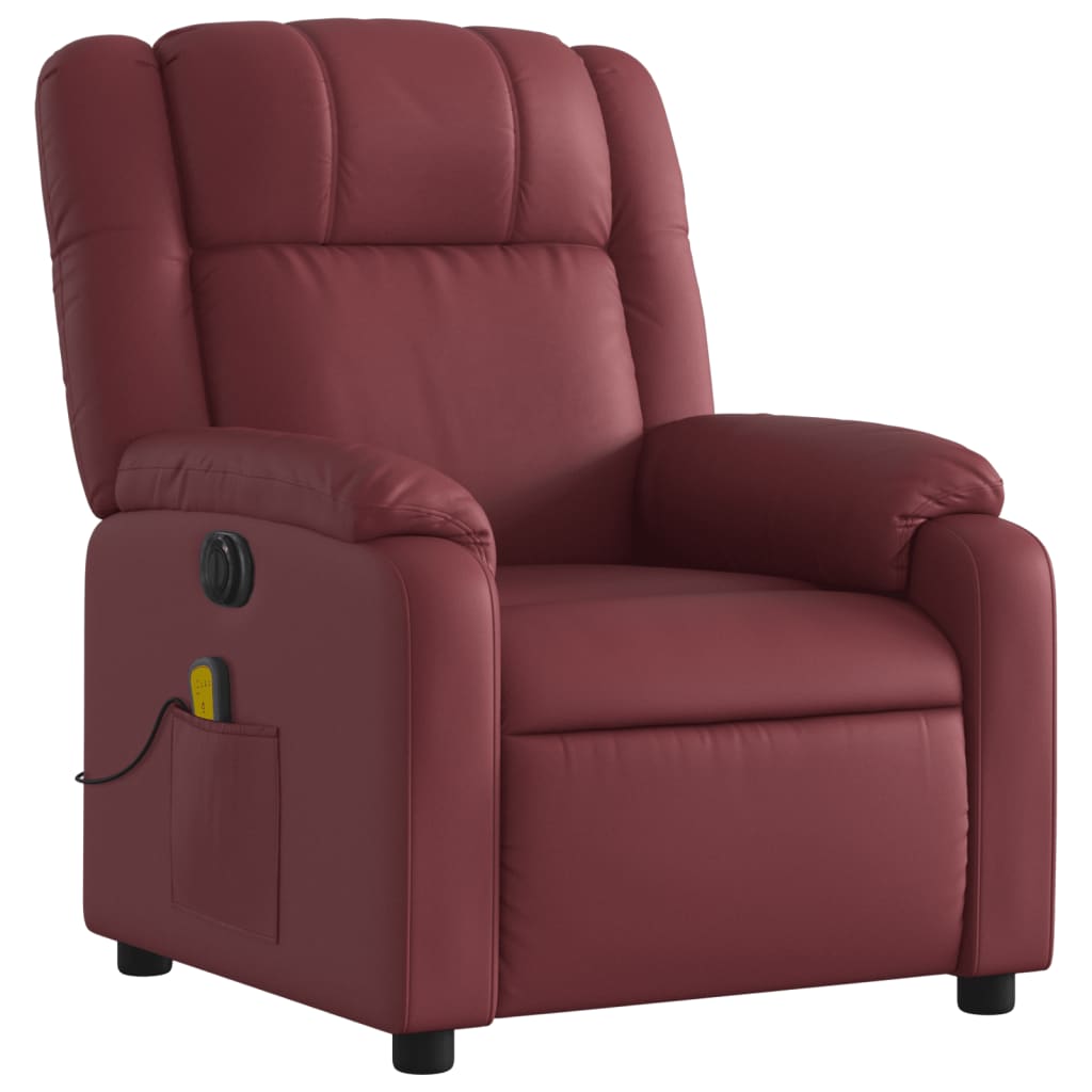 vidaXL Poltrona massagens reclin. elétrica couro artif. vermelho-tinto