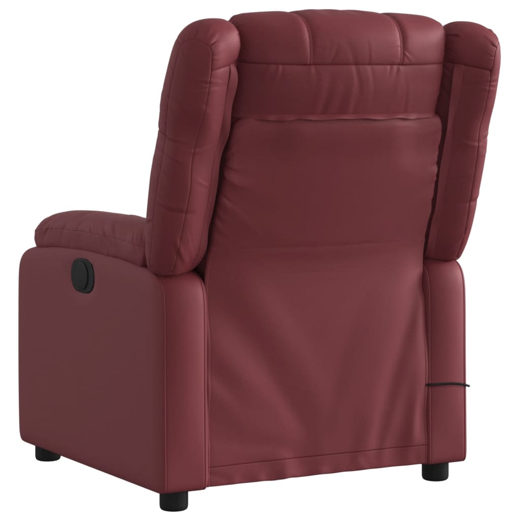 vidaXL Poltrona massagens reclin. elétrica couro artif. vermelho-tinto