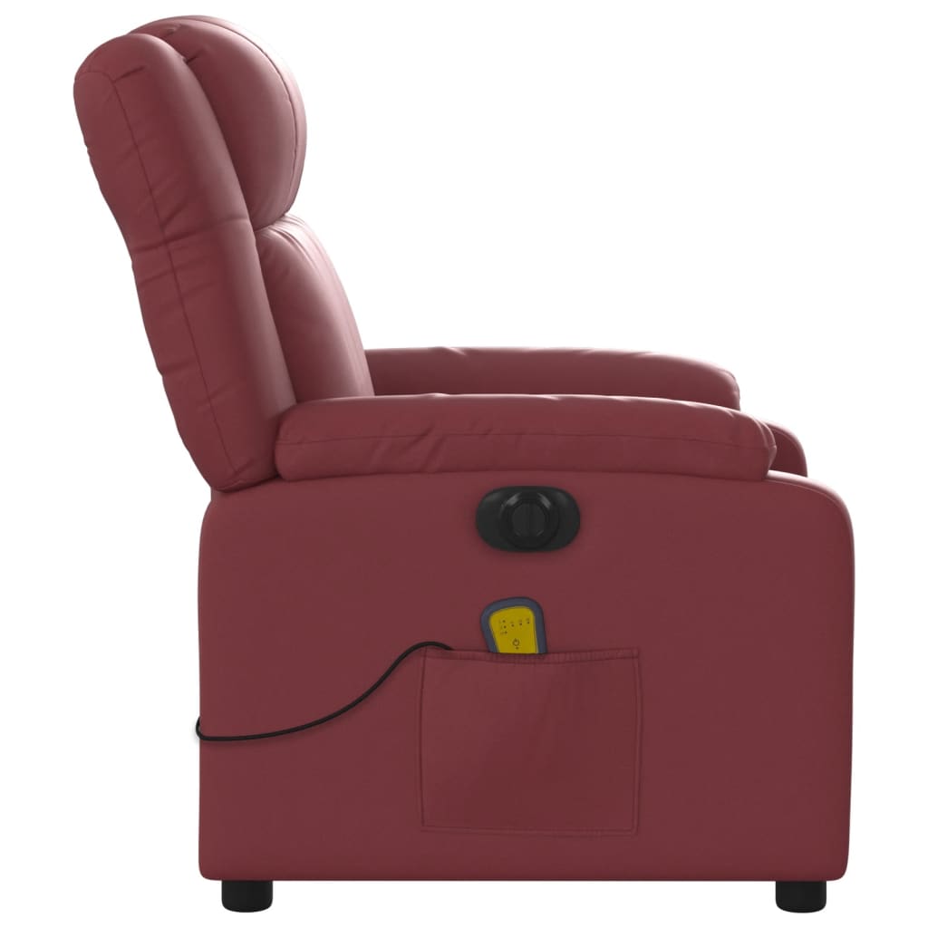 vidaXL Poltrona massagens reclin. elétrica couro artif. vermelho-tinto