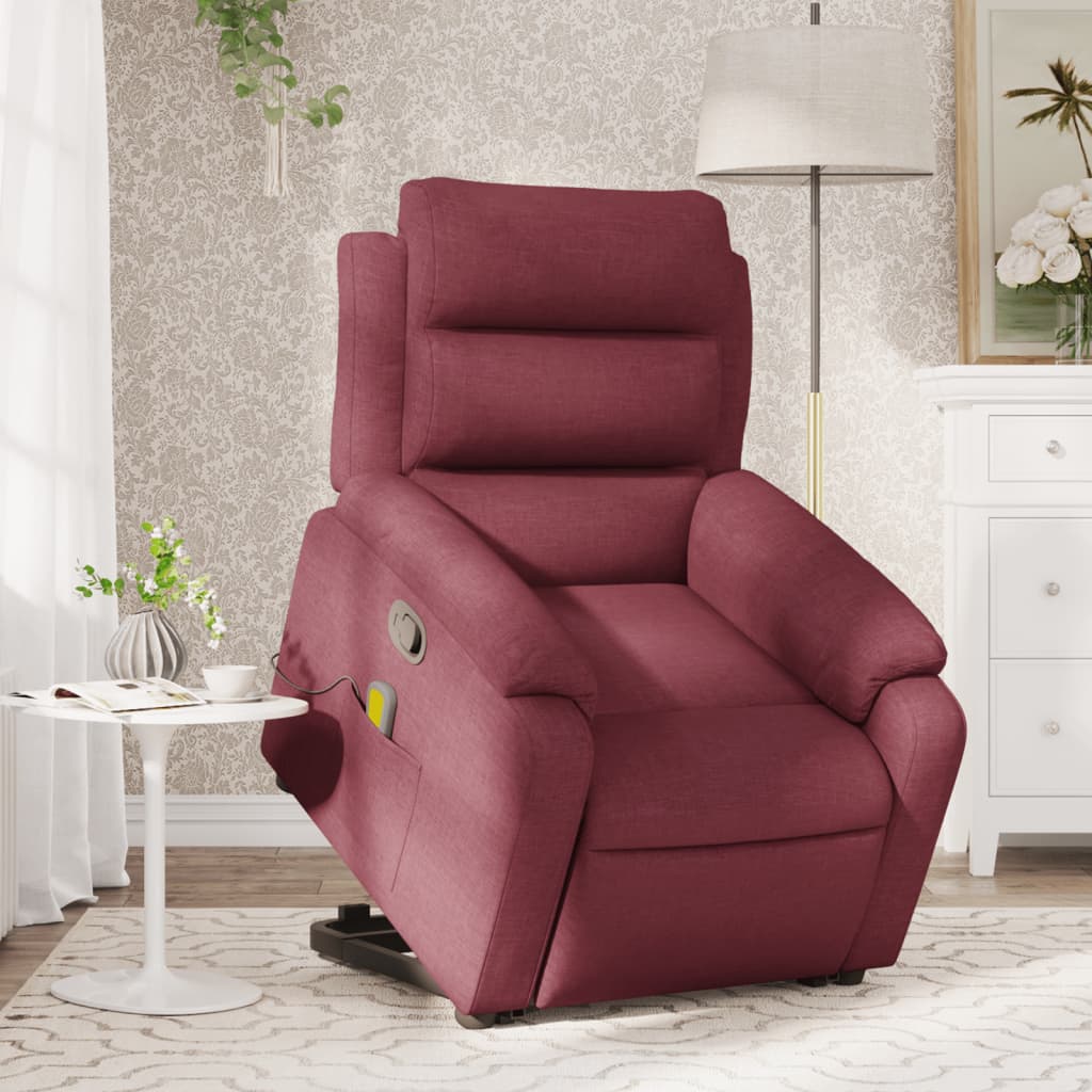 vidaXL Poltrona de massagens reclin. elevatória tecido vermelho tinto