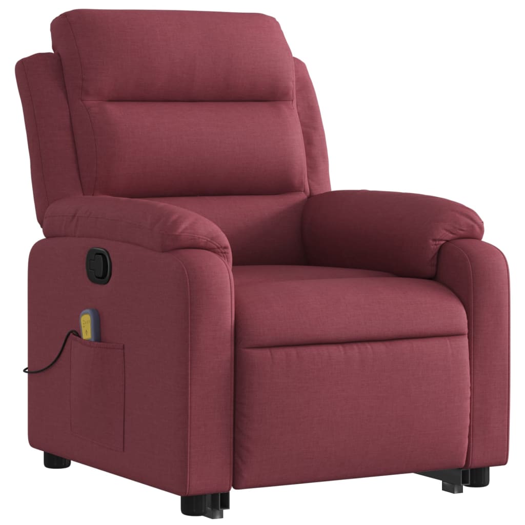 vidaXL Poltrona de massagens reclin. elevatória tecido vermelho tinto