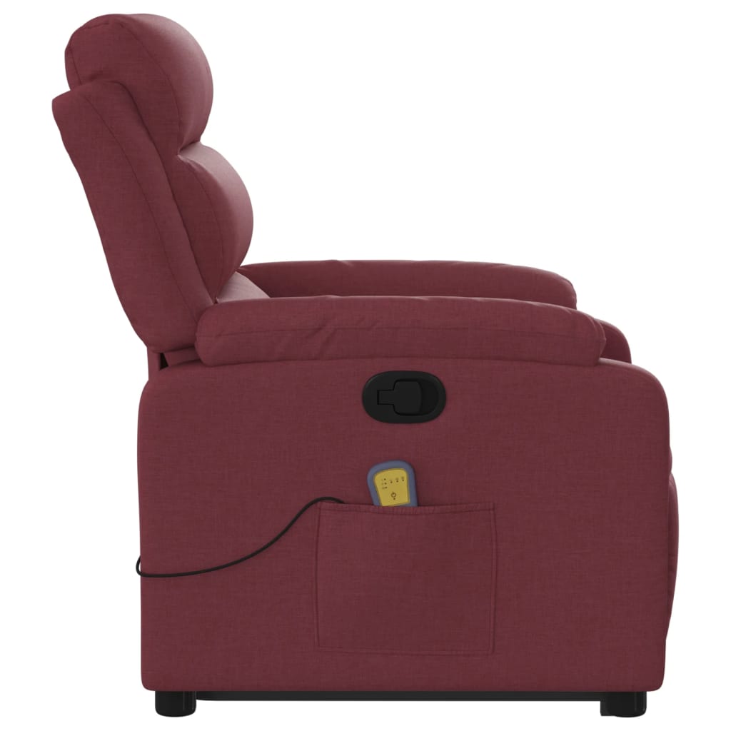 vidaXL Poltrona de massagens reclin. elevatória tecido vermelho tinto