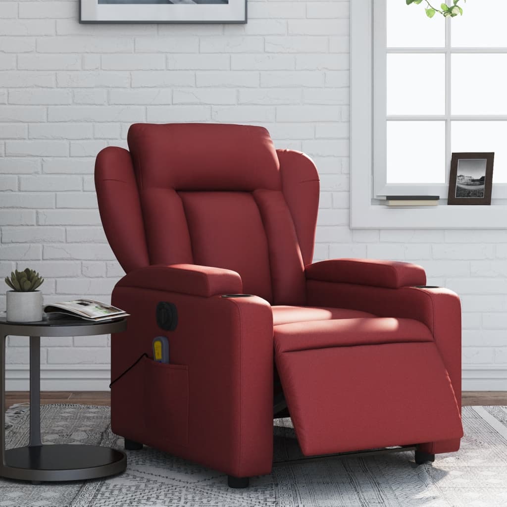 vidaXL Poltrona massagens reclin. elétrica couro artif. vermelho-tinto