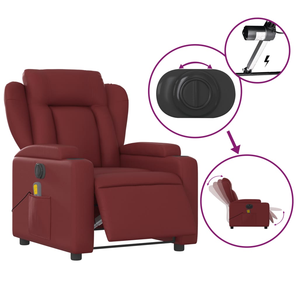 vidaXL Poltrona massagens reclin. elétrica couro artif. vermelho-tinto