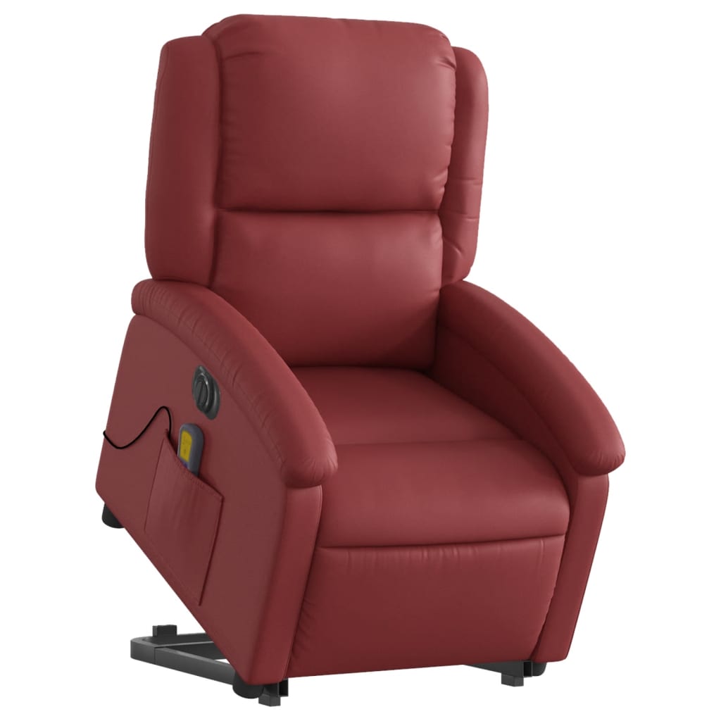 vidaXL Poltrona reclin. elevatória elétrica couro artif vermelho-tinto