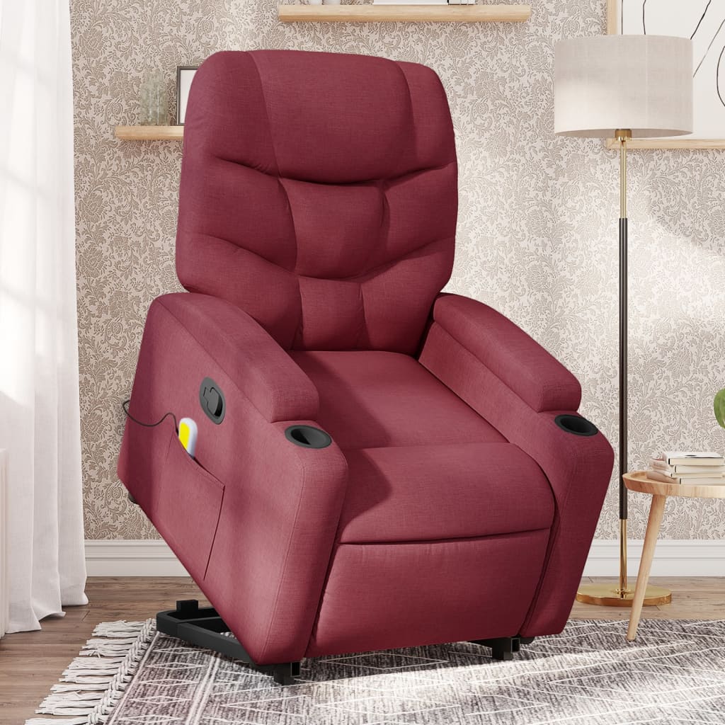 vidaXL Poltrona de massagens reclin. elevatória tecido vermelho tinto