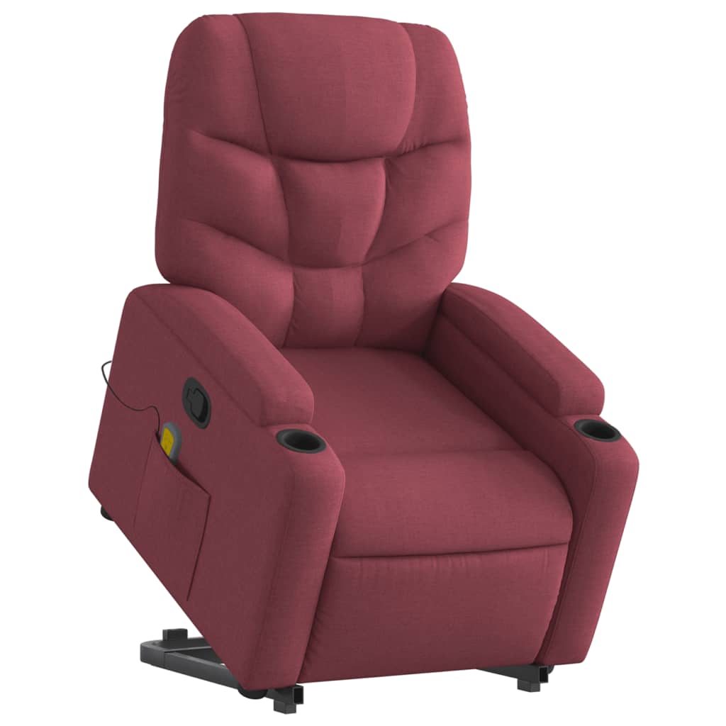 vidaXL Poltrona de massagens reclin. elevatória tecido vermelho tinto