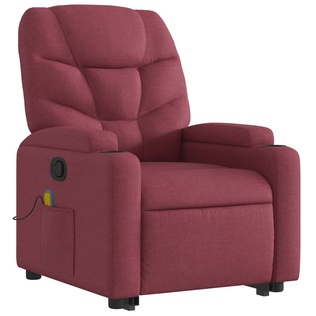 vidaXL Poltrona de massagens reclin. elevatória tecido vermelho tinto