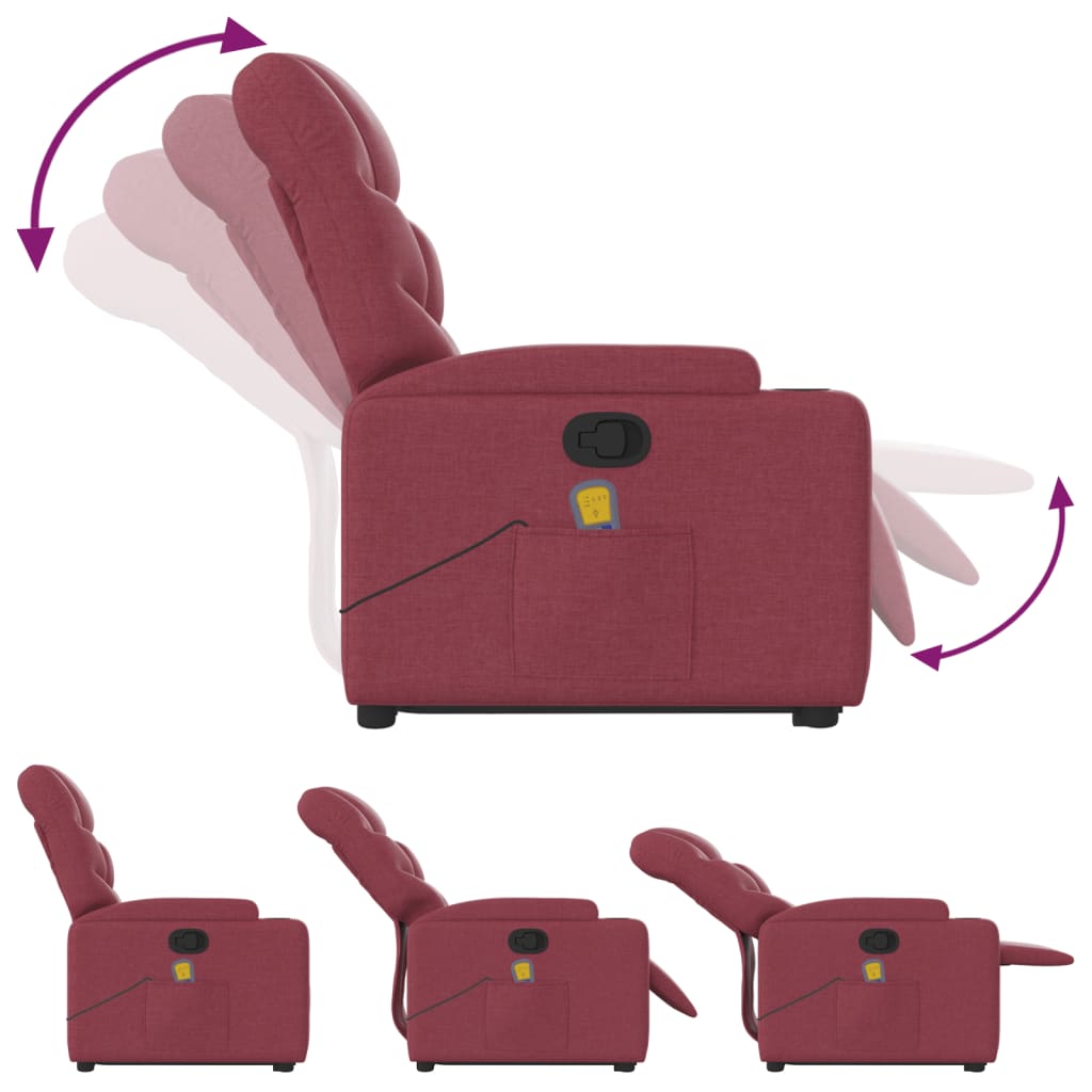 vidaXL Poltrona de massagens reclin. elevatória tecido vermelho tinto