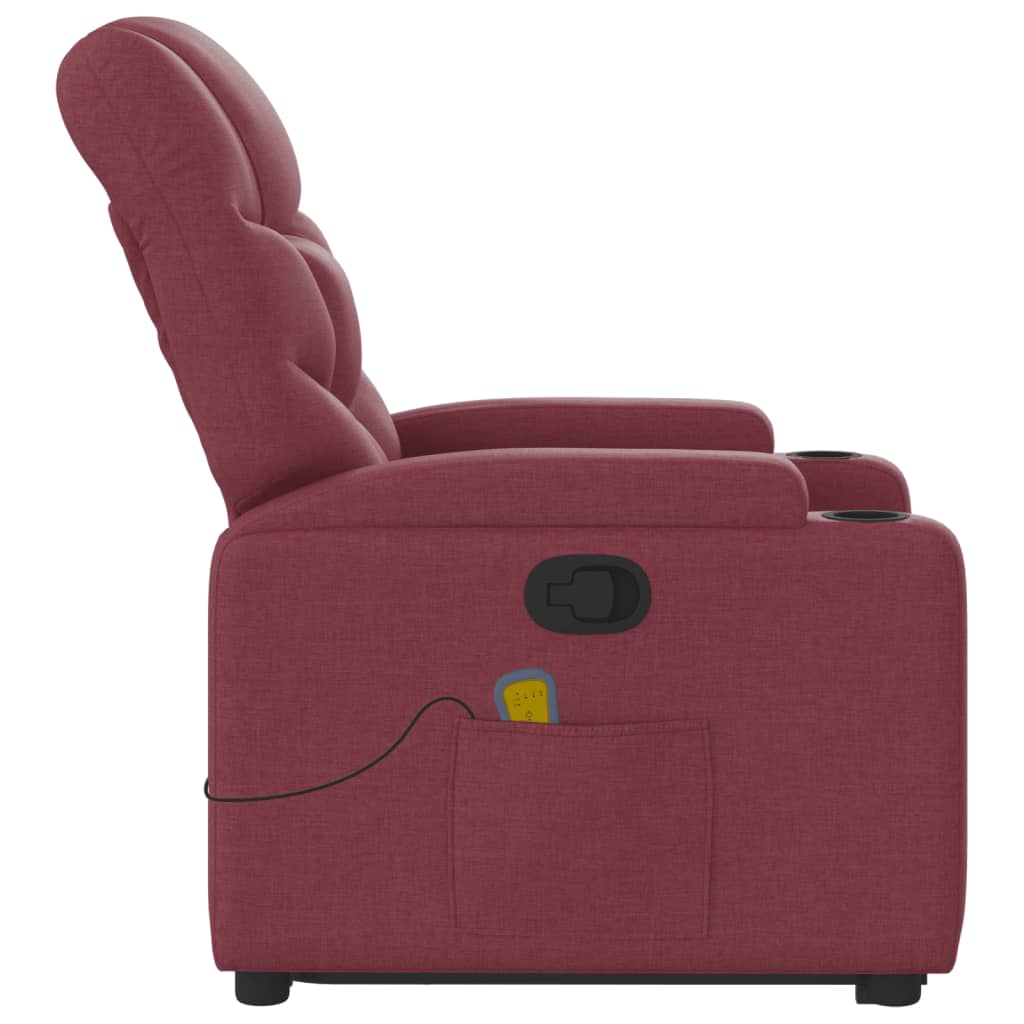 vidaXL Poltrona de massagens reclin. elevatória tecido vermelho tinto