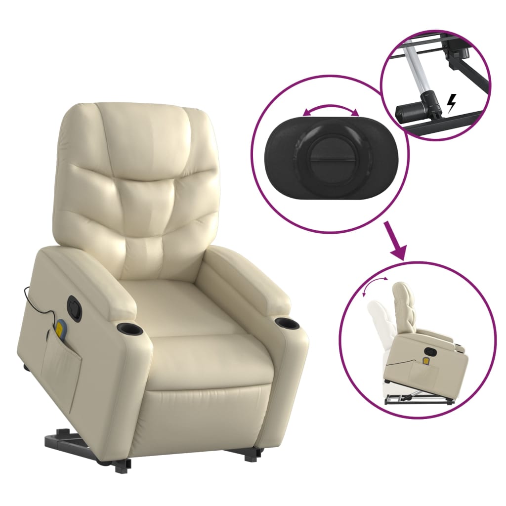 vidaXL Poltrona reclinável de massagens couro artificial cor creme