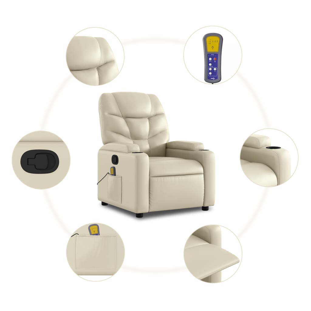 vidaXL Poltrona reclinável de massagens couro artificial cor creme