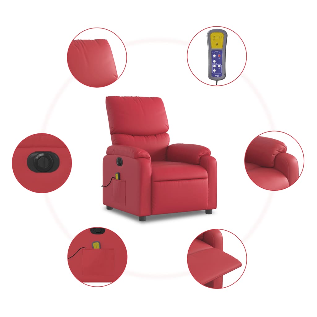 vidaXL Poltrona massagens reclinável elétrica couro artif. vermelho