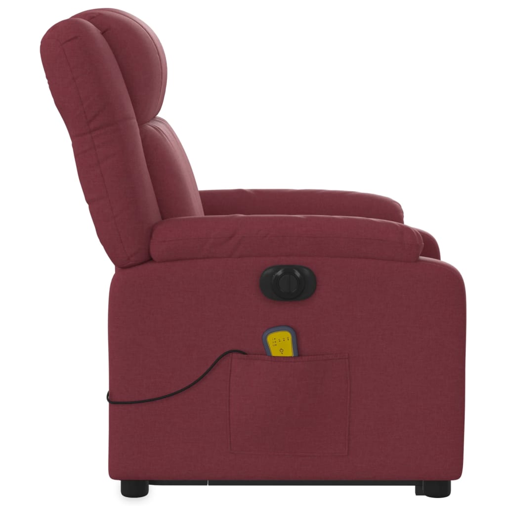 vidaXL Poltrona elevatória de massagens elétrica tecido vermelho tinto