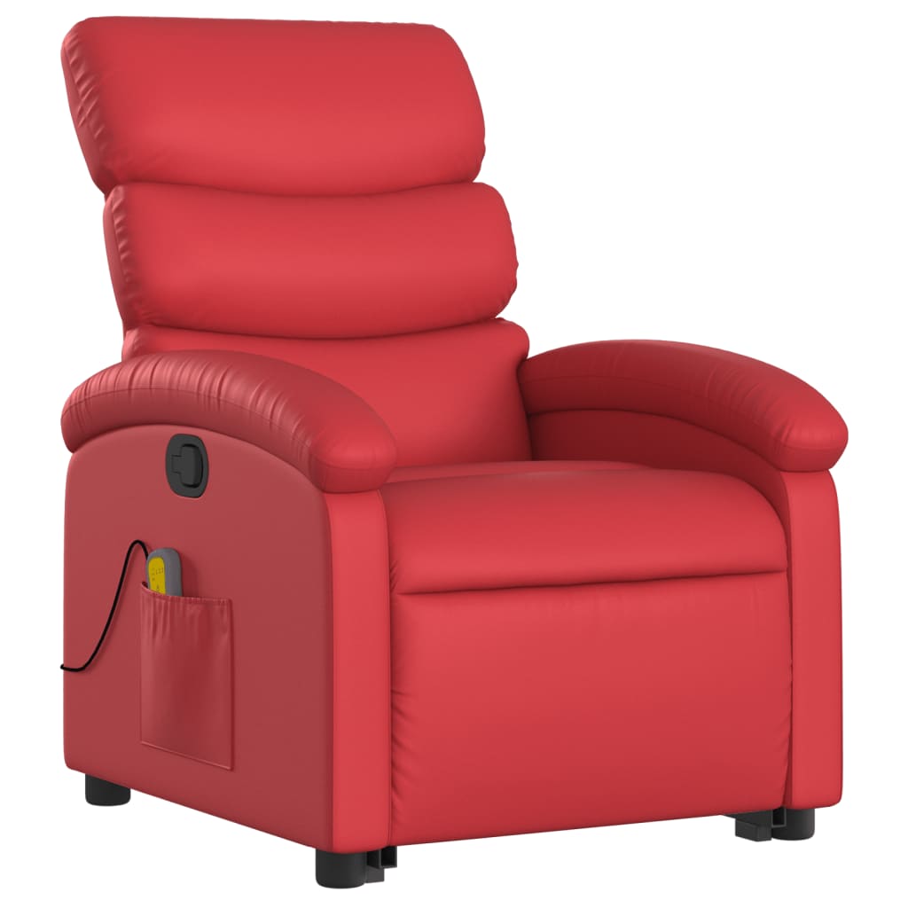 vidaXL Poltrona massagens reclinável elevatória couro artif. vermelho