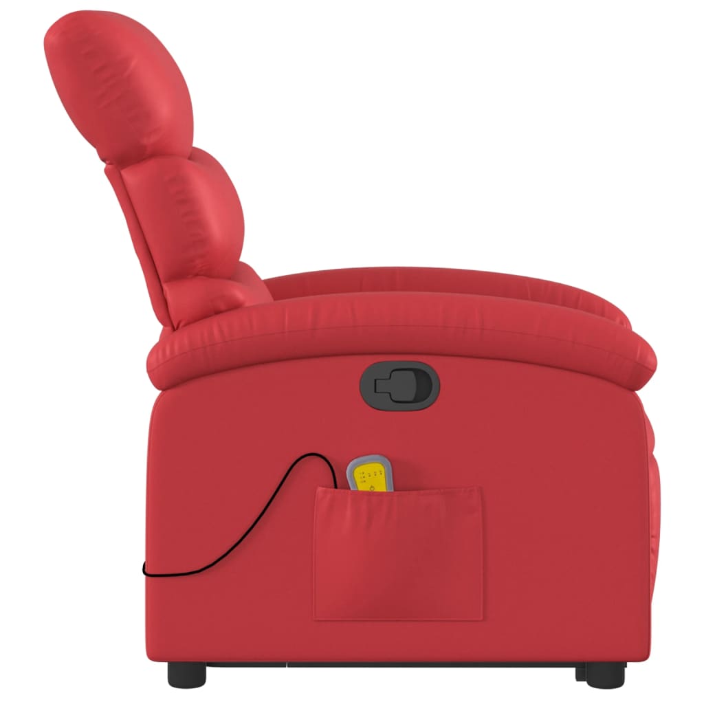 vidaXL Poltrona massagens reclinável elevatória couro artif. vermelho