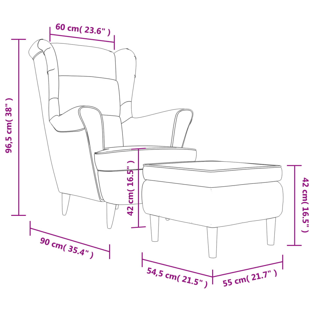 vidaXL Poltrona de descanso com banco veludo cor creme