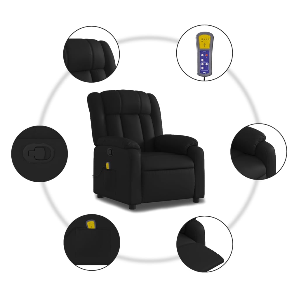 vidaXL Poltrona de massagens reclinável couro artificial preto