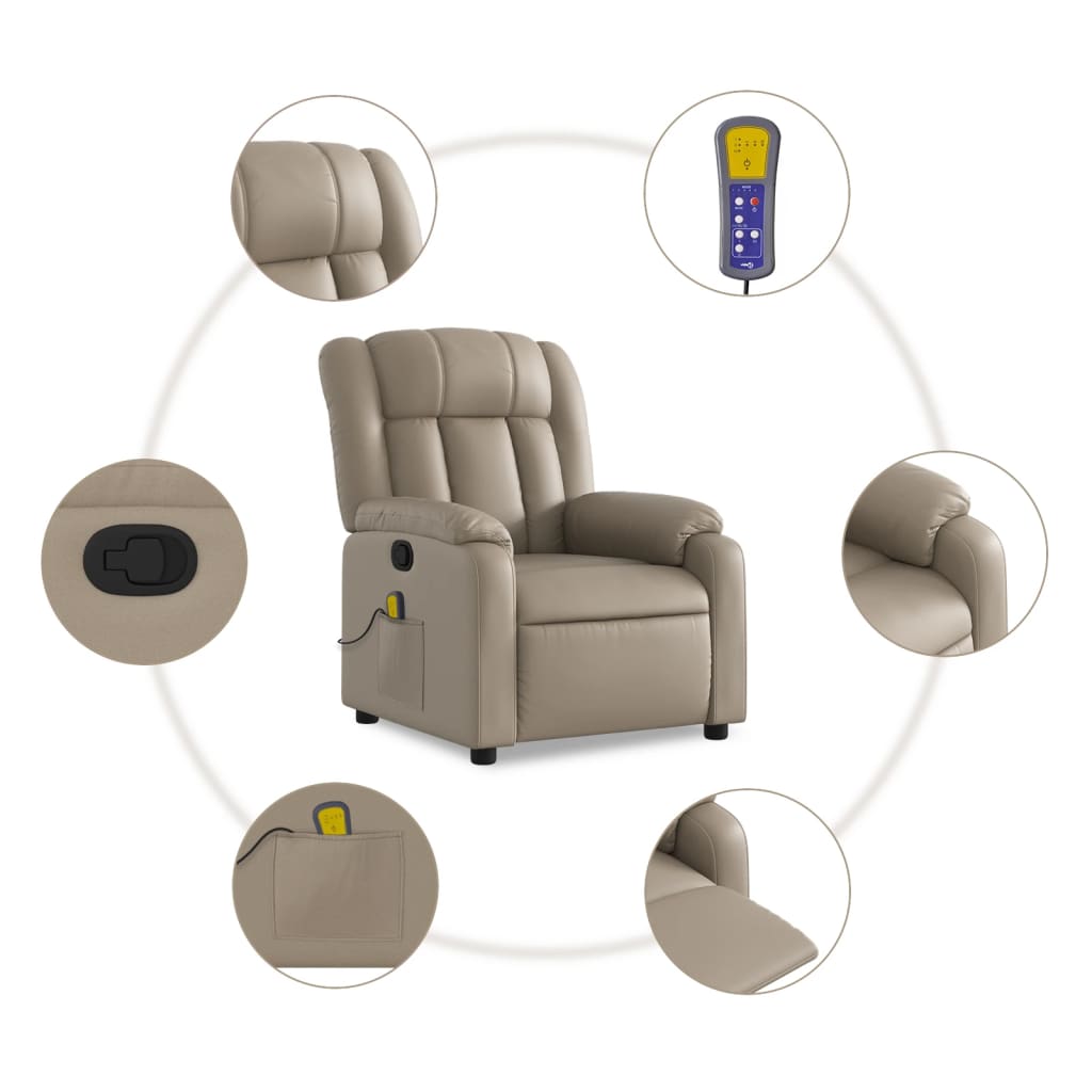 vidaXL Poltrona de massagens reclinável couro artificial cappuccino